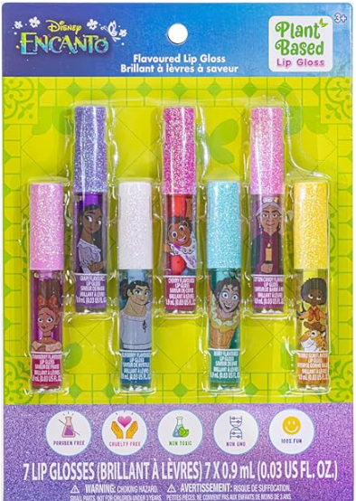 Townley Girl Encanto 7 PK Kids Lip Gloss Set | Vegan Girls Makeup for Ages 3